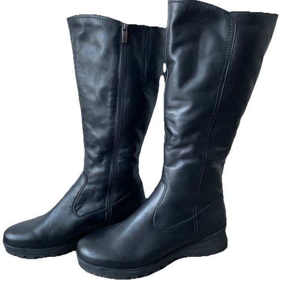 New La Canadienne Women's Black Agnes Wool Lined Leather Wedge Boots Size 9.5 - Picture 2 of 4